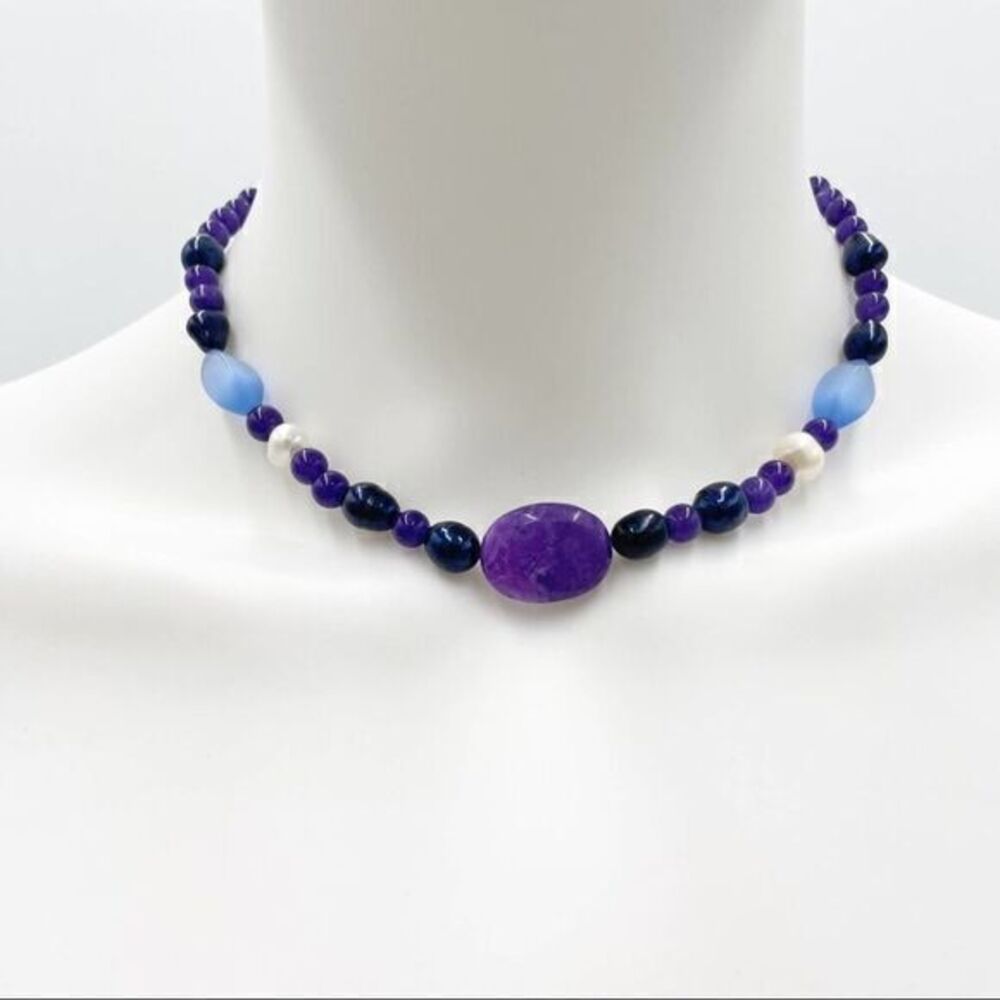 Natural Stone Amethyst Pearl Toggle Necklace